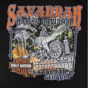 Harley Davidson Savannah GA T-Shirt Mens L Black Skull Ride Hard Or Stay Home